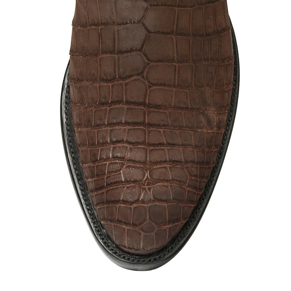 Crocodile Sueded 12" Round Toe - Brown