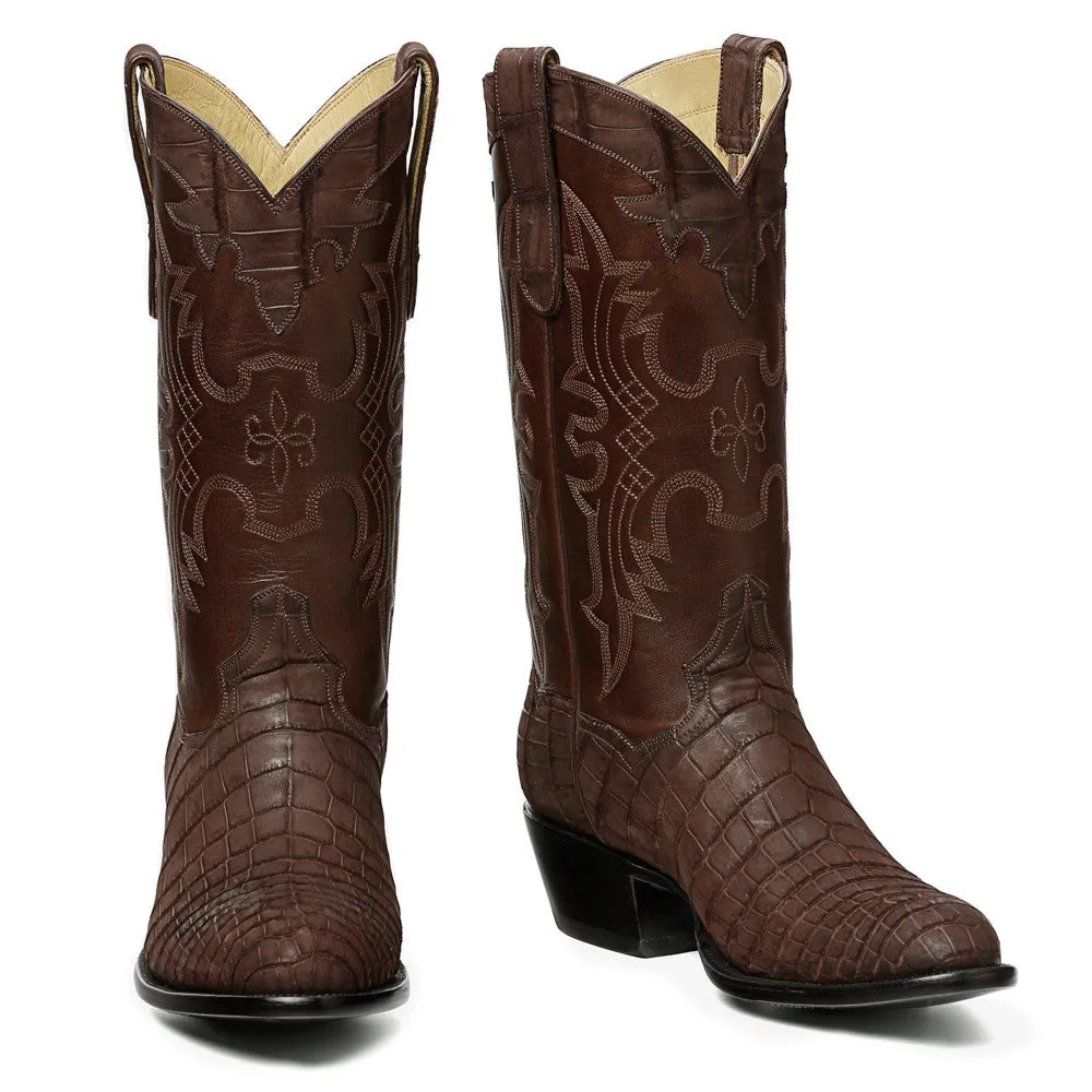 Crocodile Sueded 12" Round Toe - Brown