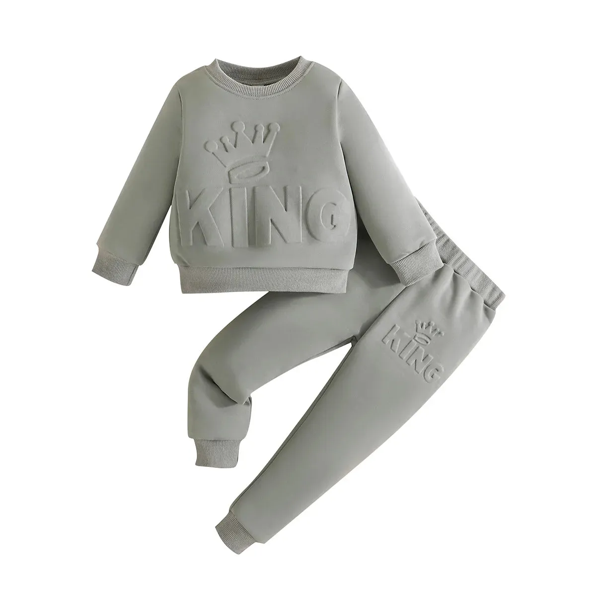 Cute King Letter Long Sleeve and Long Pants Blue Outfit for Baby Boys