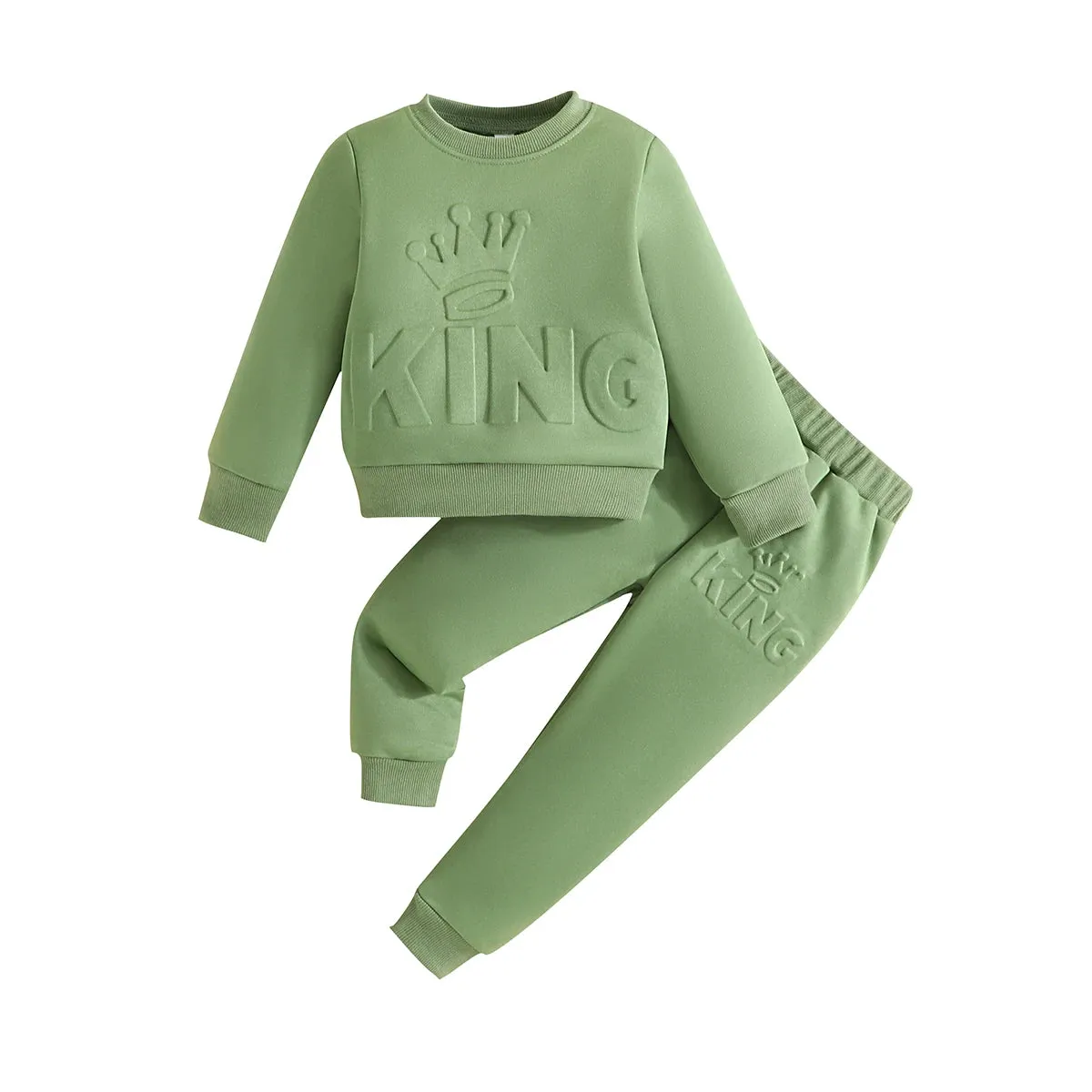 Cute King Letter Long Sleeve and Long Pants Blue Outfit for Baby Boys