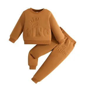 Cute King Letter Long Sleeve and Long Pants Blue Outfit for Baby Boys