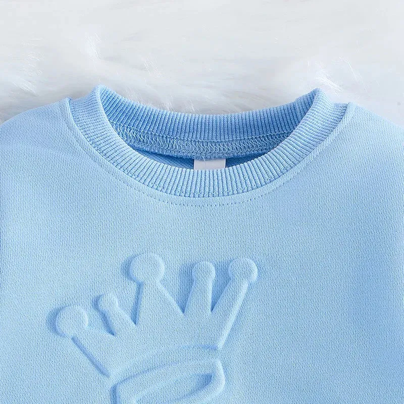 Cute King Letter Long Sleeve and Long Pants Blue Outfit for Baby Boys