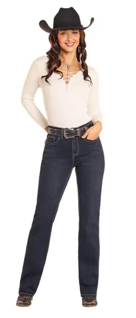 Dark Wash Boot Stitch Embossed High Rise Bootcut Jean