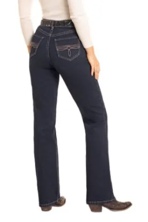 Dark Wash Boot Stitch Embossed High Rise Bootcut Jean