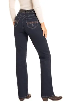Dark Wash Boot Stitch Embossed High Rise Bootcut Jean
