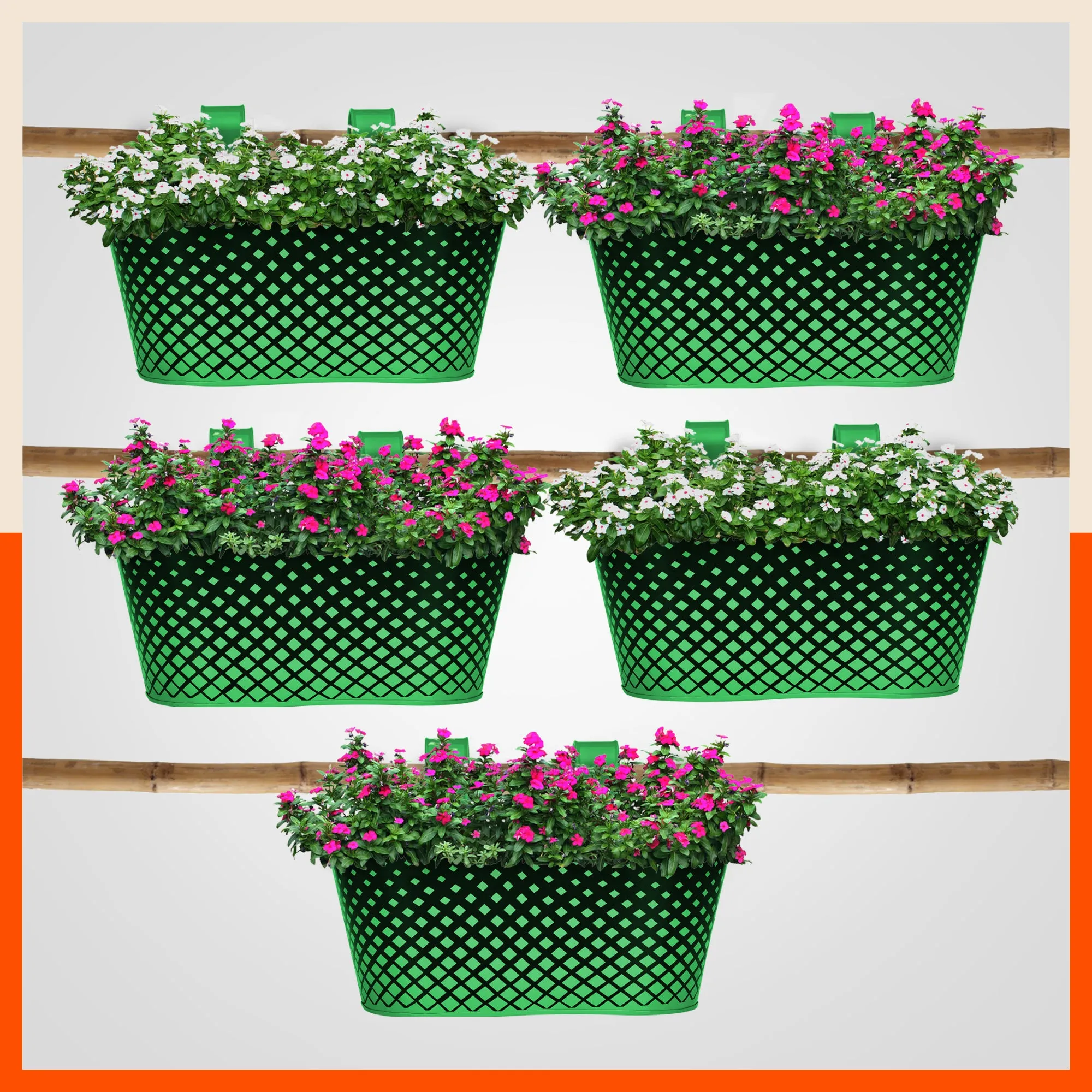 DIA Hanging Metal Pot Holders / Planters for Home / Balcony / Garden | Green - Set of 5