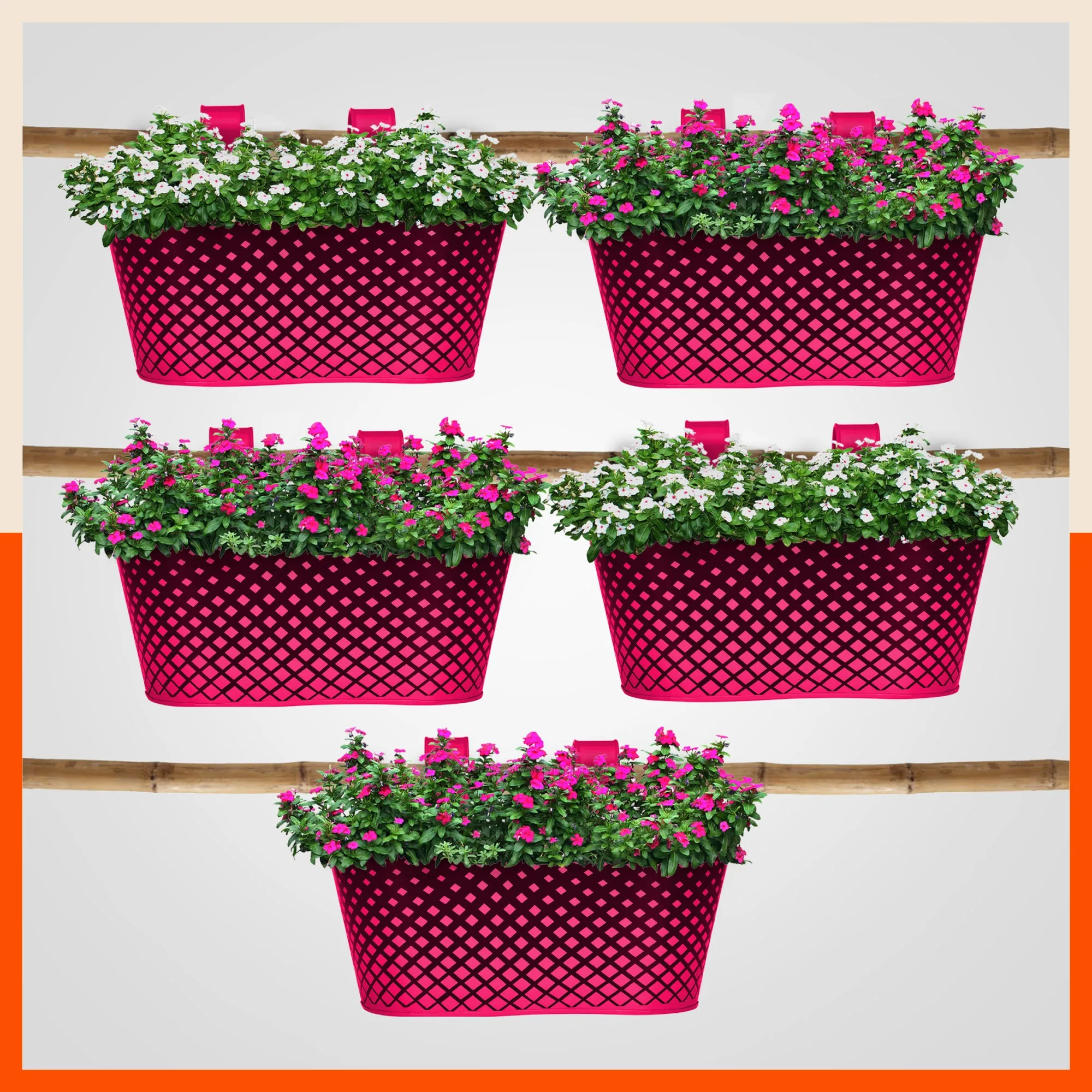 DIA Hanging Metal Pot Holders / Planters for Home / Balcony / Garden | Pink - Set of 5