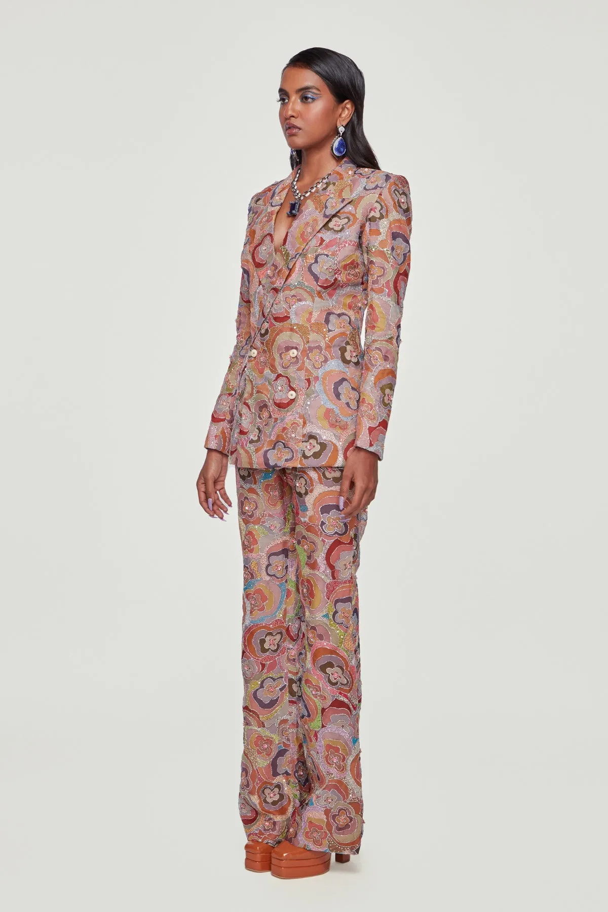 Divergence Rose Printed And Embellished Pantsuit