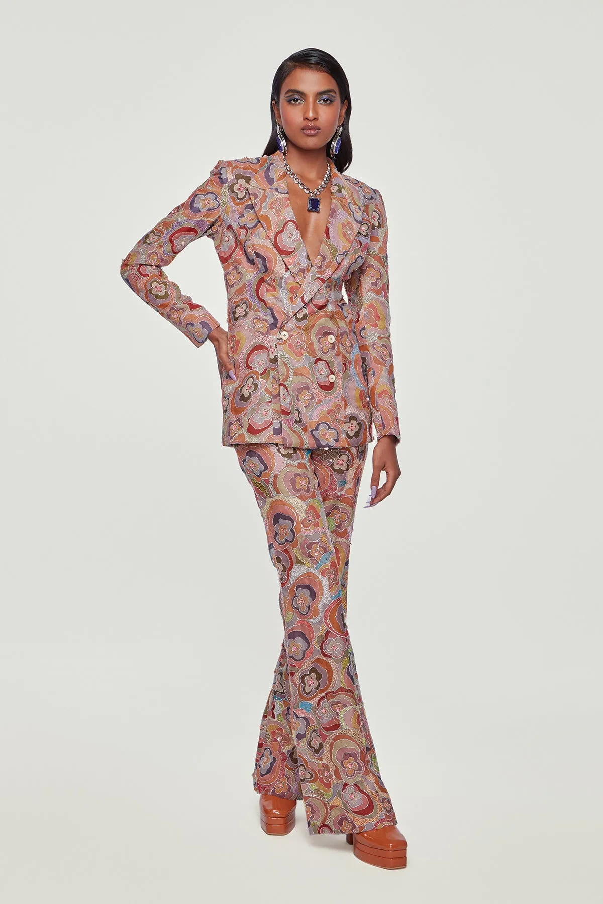 Divergence Rose Printed And Embellished Pantsuit