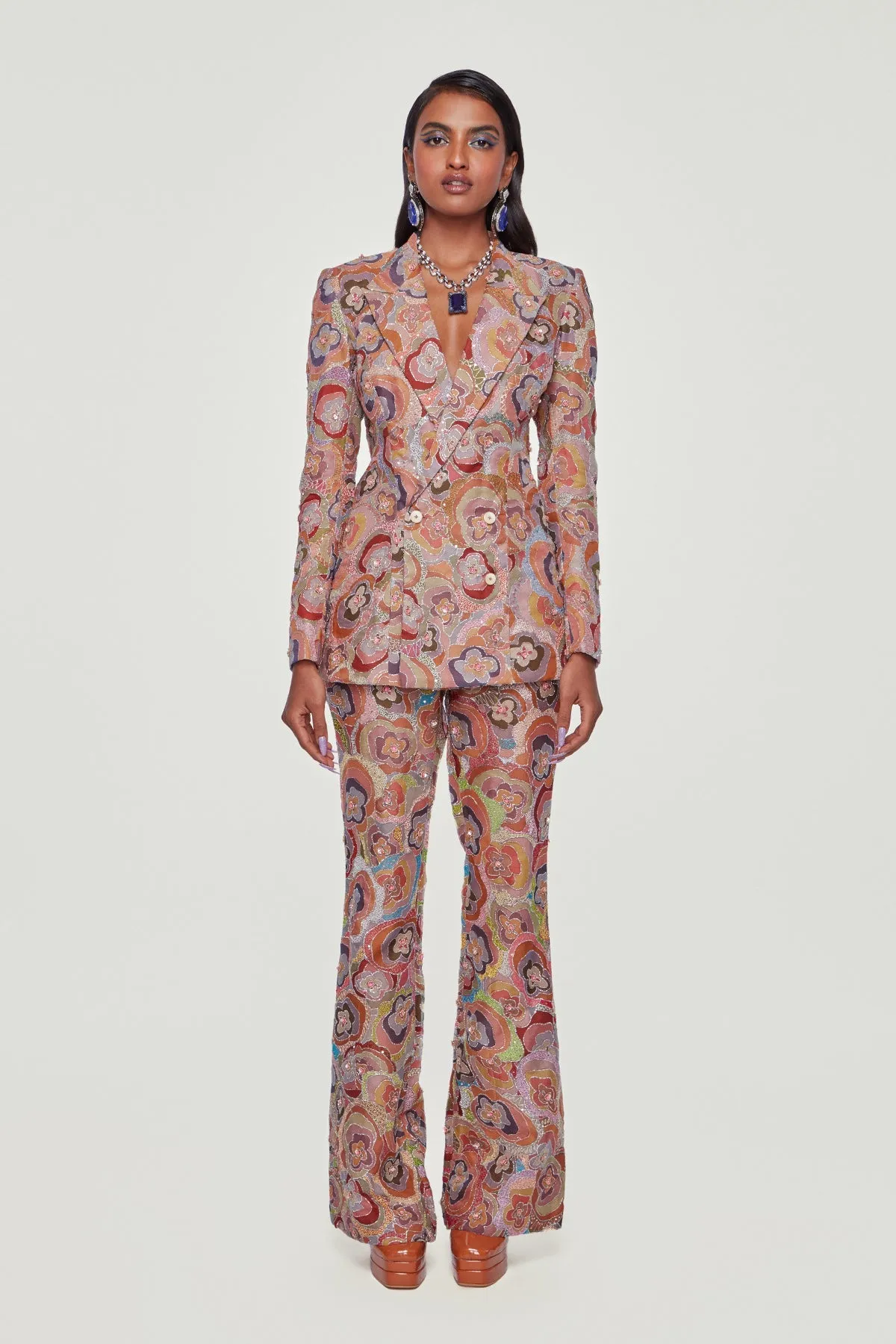 Divergence Rose Printed And Embellished Pantsuit