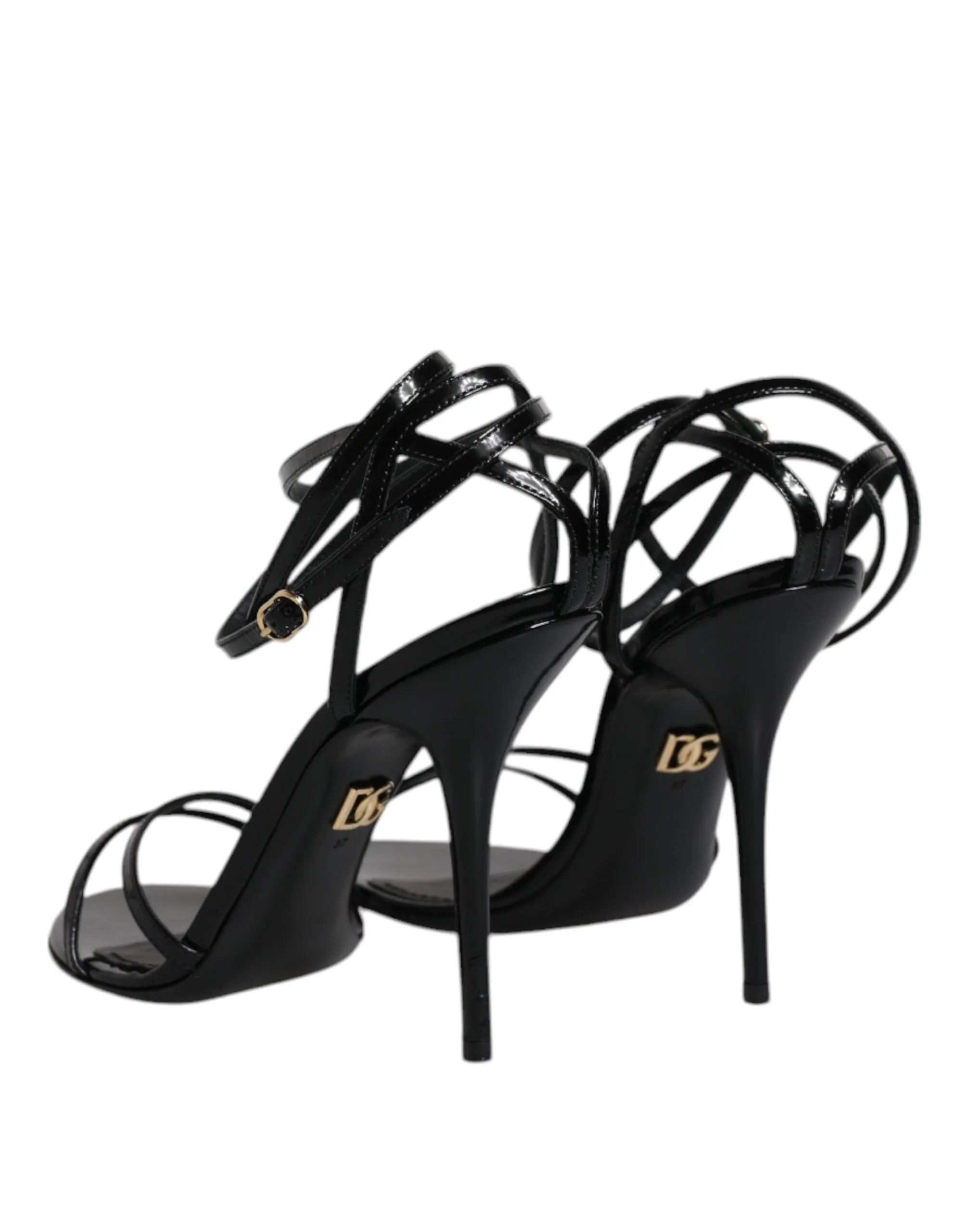 Dolce&Gabbana KEIRA Women Black Sandals 100% Leather Ankle Strap Shoes Sz EUR 37
