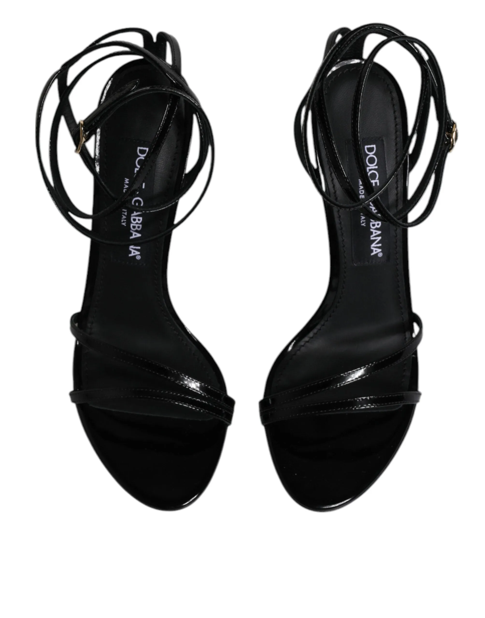 Dolce&Gabbana KEIRA Women Black Sandals 100% Leather Ankle Strap Shoes Sz EUR 37