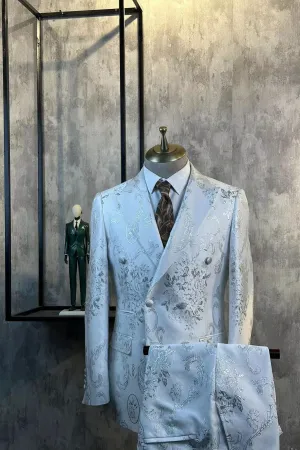 Double-Breasted Double-Slit Embossed Jacquard Casual Suit