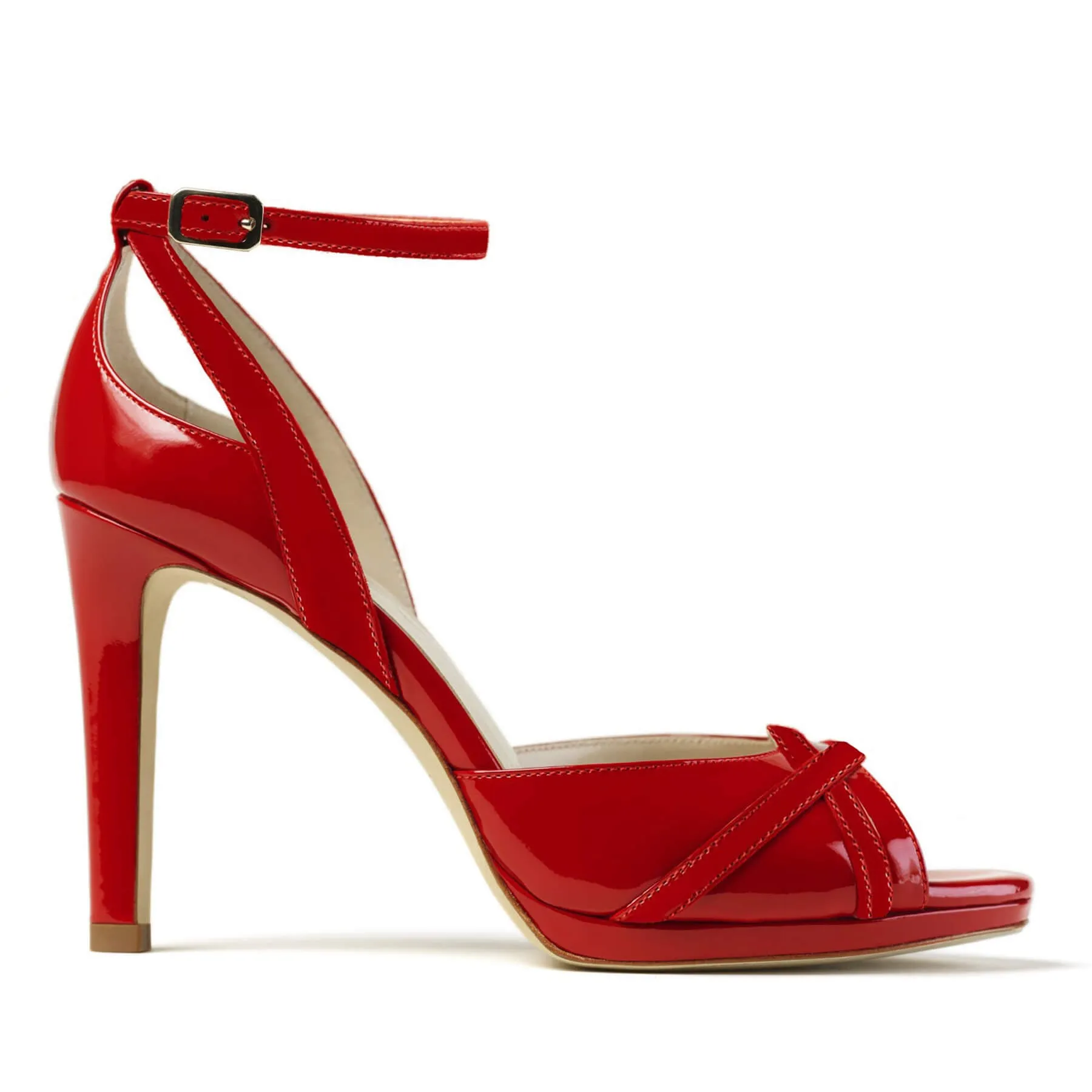 Elizee Adriana Sandal - Crimson Red Patent Leather Platform Heels