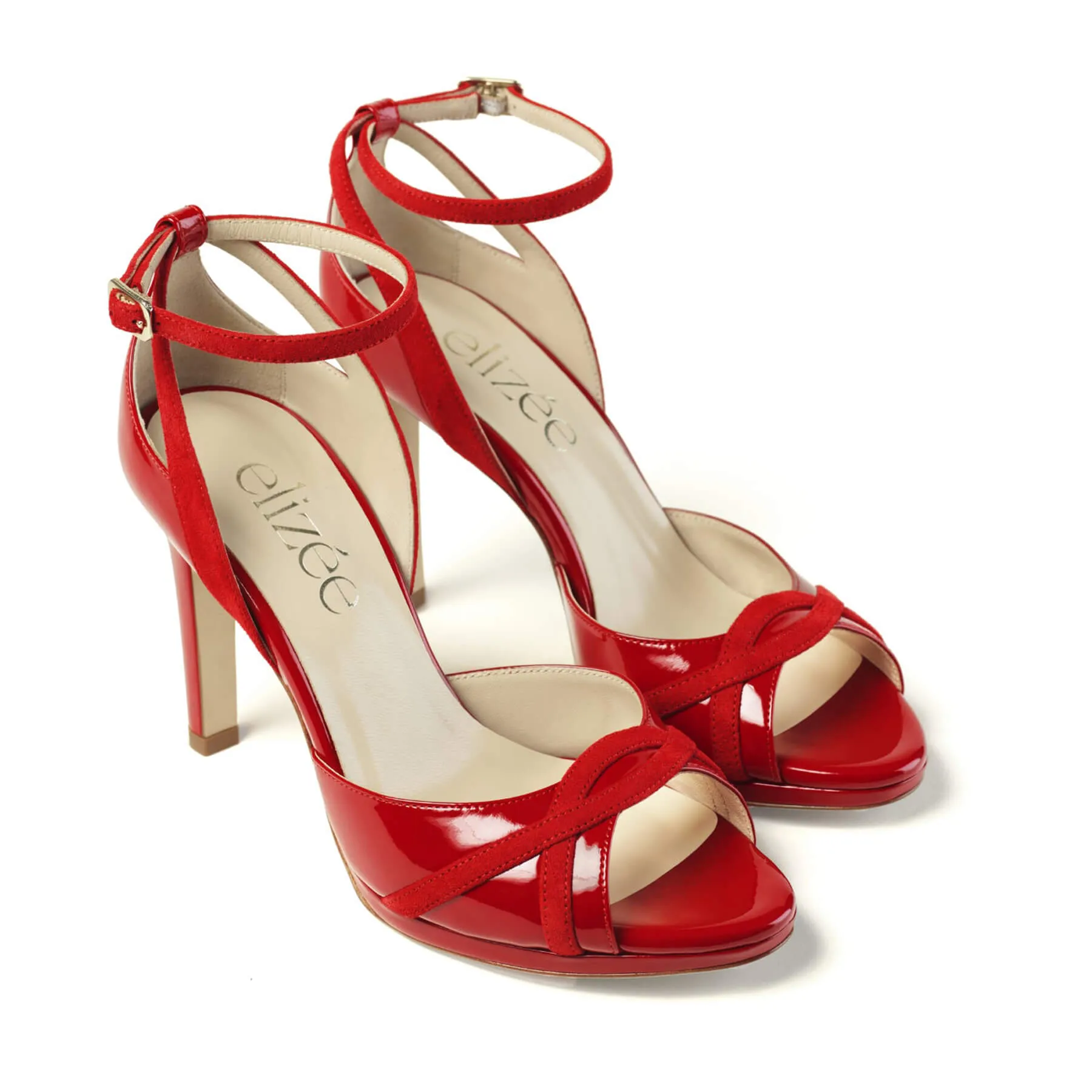 Elizee Adriana Sandal - Crimson Red Patent Leather Platform Heels