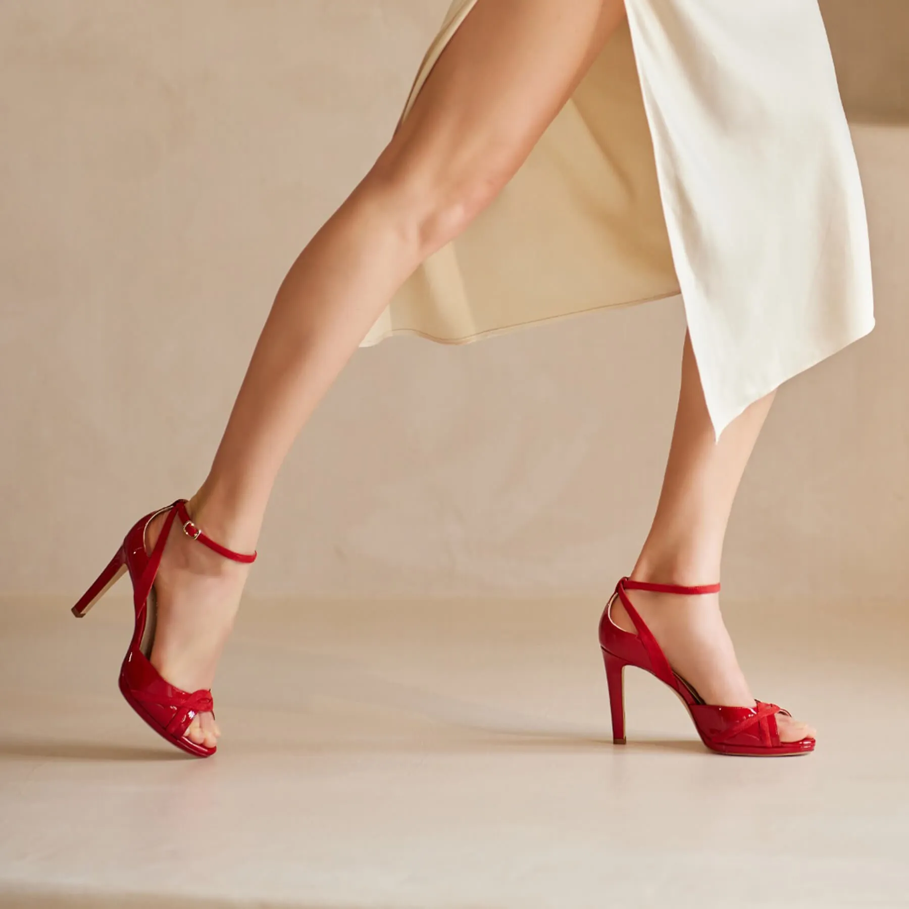 Elizee Adriana Sandal - Crimson Red Patent Leather Platform Heels