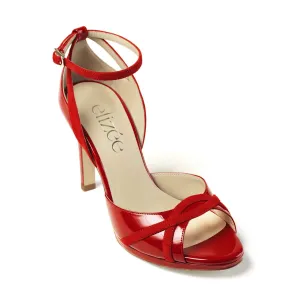 Elizee Adriana Sandal - Crimson Red Patent Leather Platform Heels
