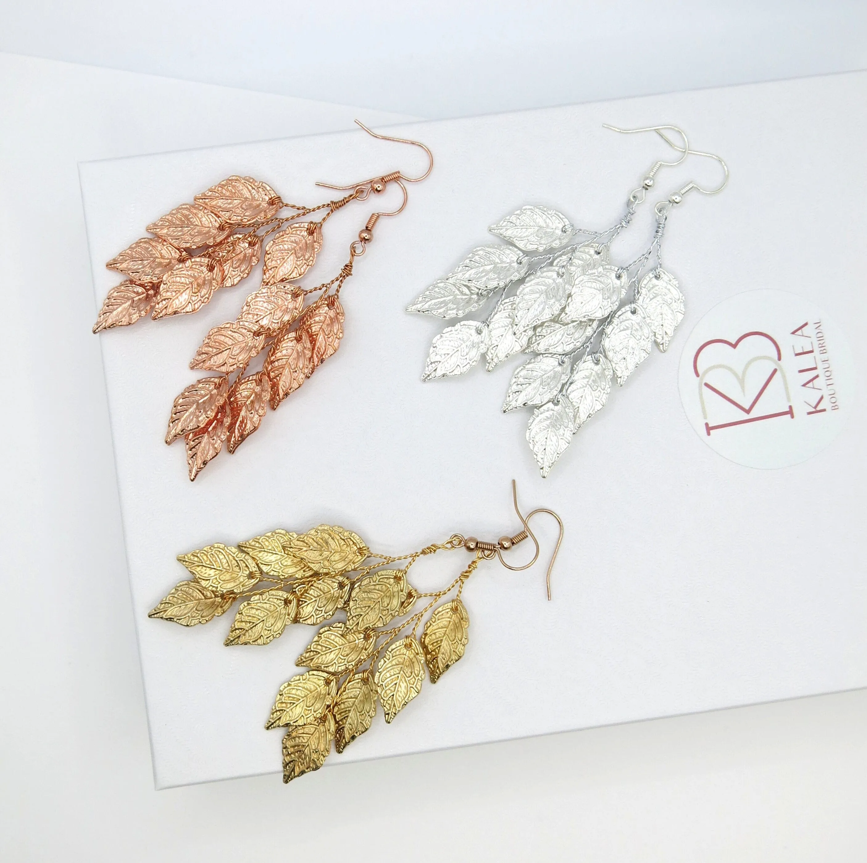 Embossed Metal Leaf Dangle Earrings, Bridal Leaf Fashion Earrings, Boho Wedding Gold Leaf Earrings