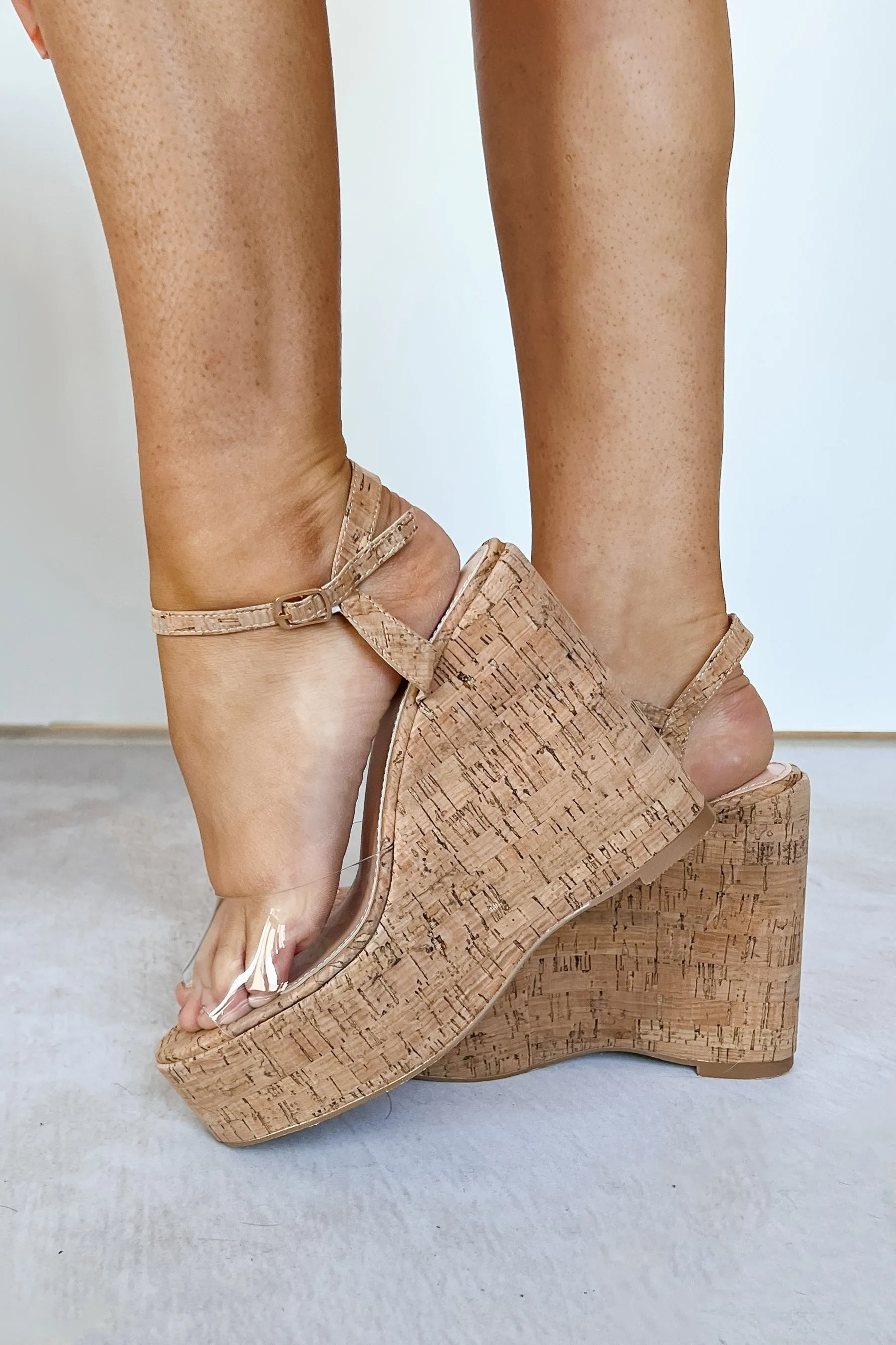 Endless Sunshine Platform Wedge Sandals (Clear/Cork)