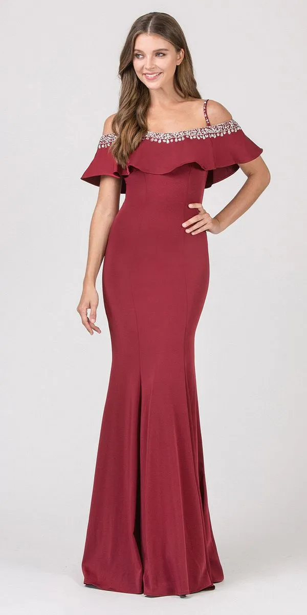 Eureka 7333 Embellished Cold-Shoulder Long Dress