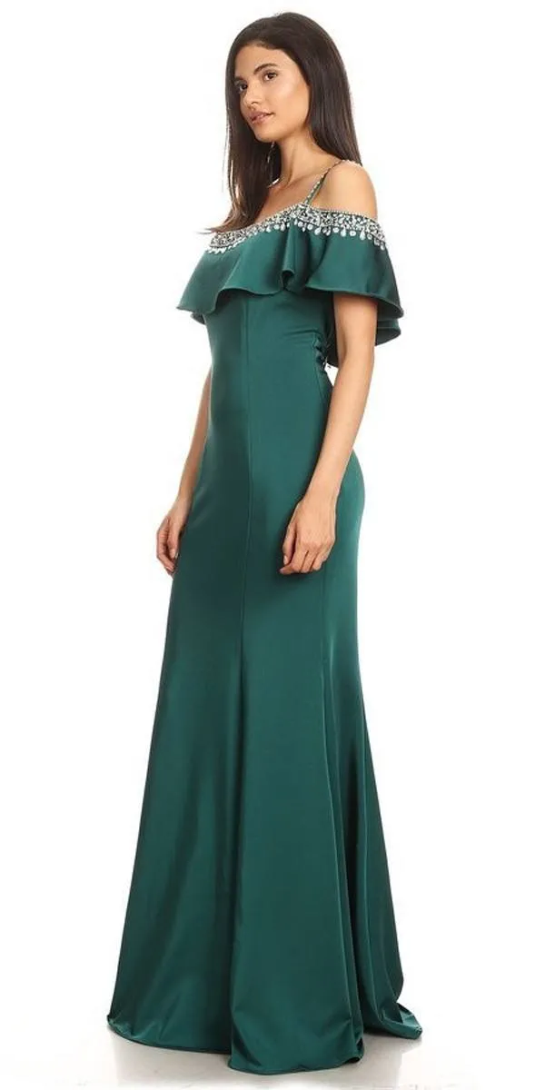 Eureka 7333 Embellished Cold-Shoulder Long Dress