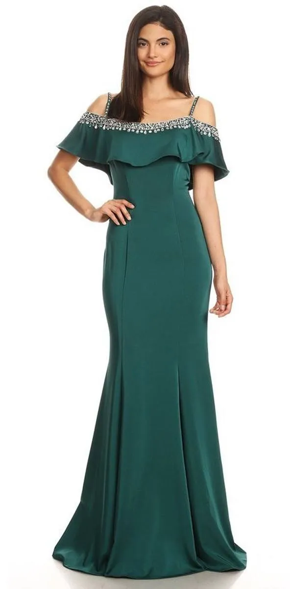 Eureka 7333 Embellished Cold-Shoulder Long Dress