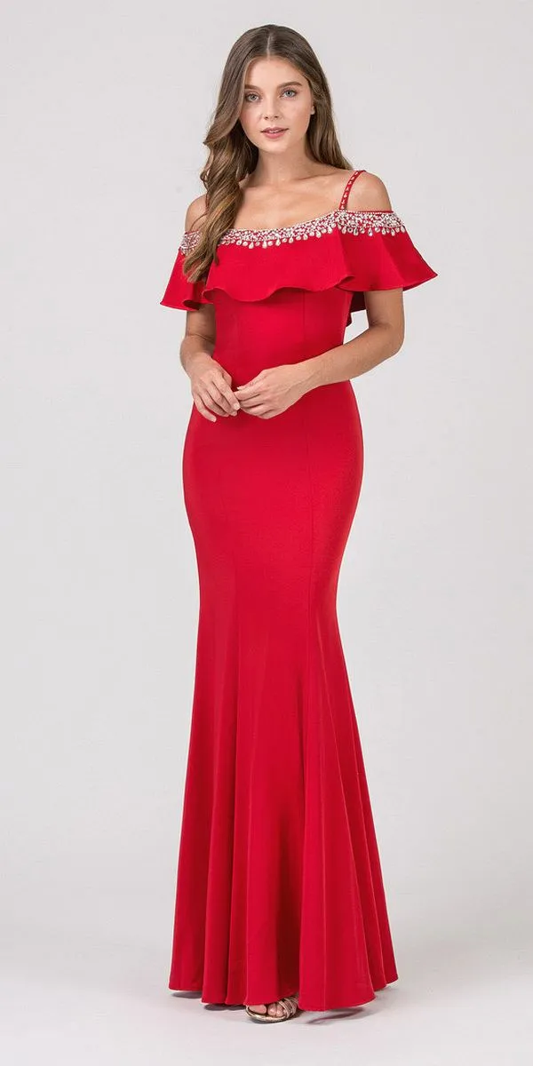 Eureka 7333 Embellished Cold-Shoulder Long Dress