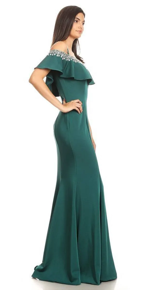 Eureka 7333 Embellished Cold-Shoulder Long Dress