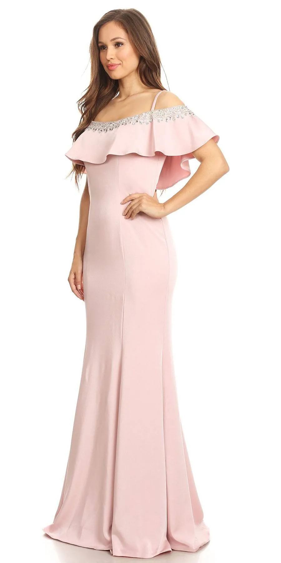 Eureka 7333 Embellished Cold-Shoulder Long Dress