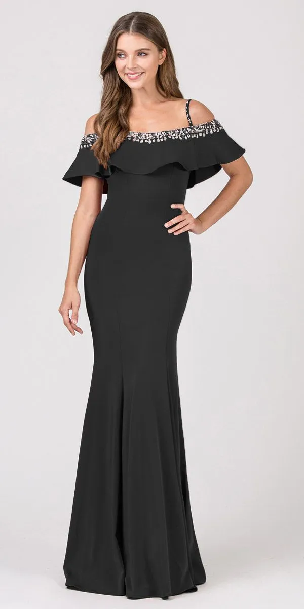 Eureka 7333 Embellished Cold-Shoulder Long Dress
