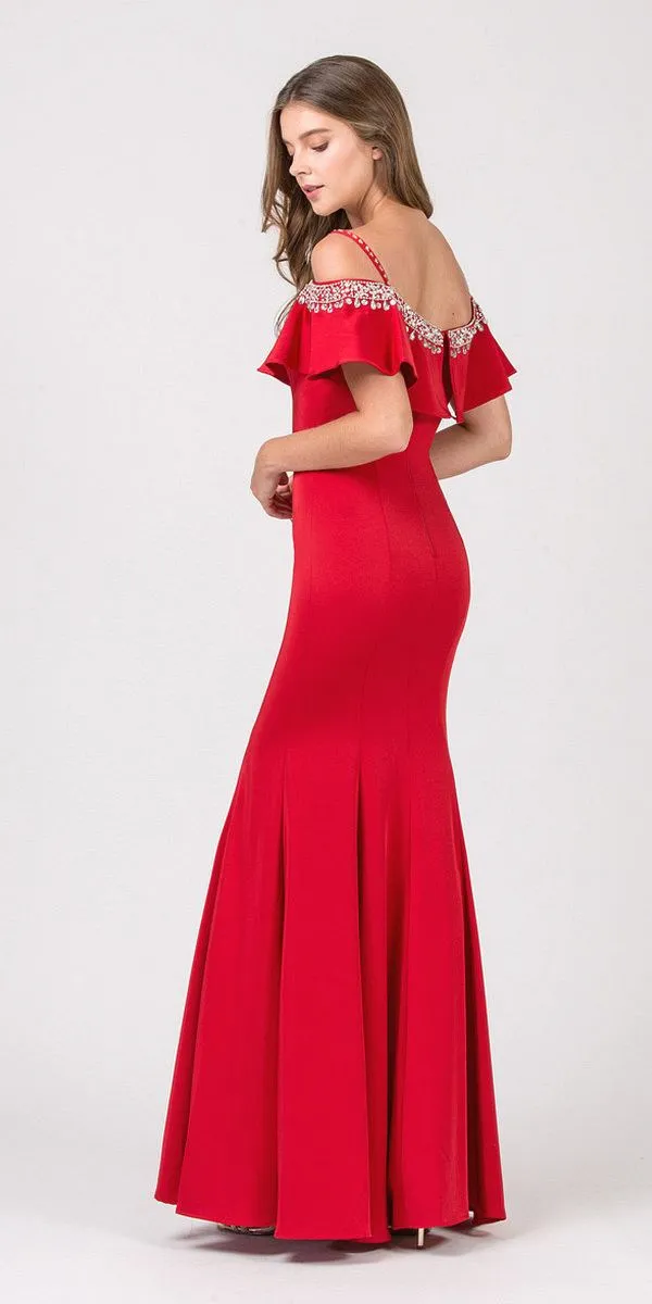 Eureka 7333 Embellished Cold-Shoulder Long Dress