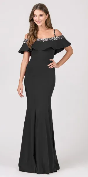 Eureka 7333 Embellished Cold-Shoulder Long Dress