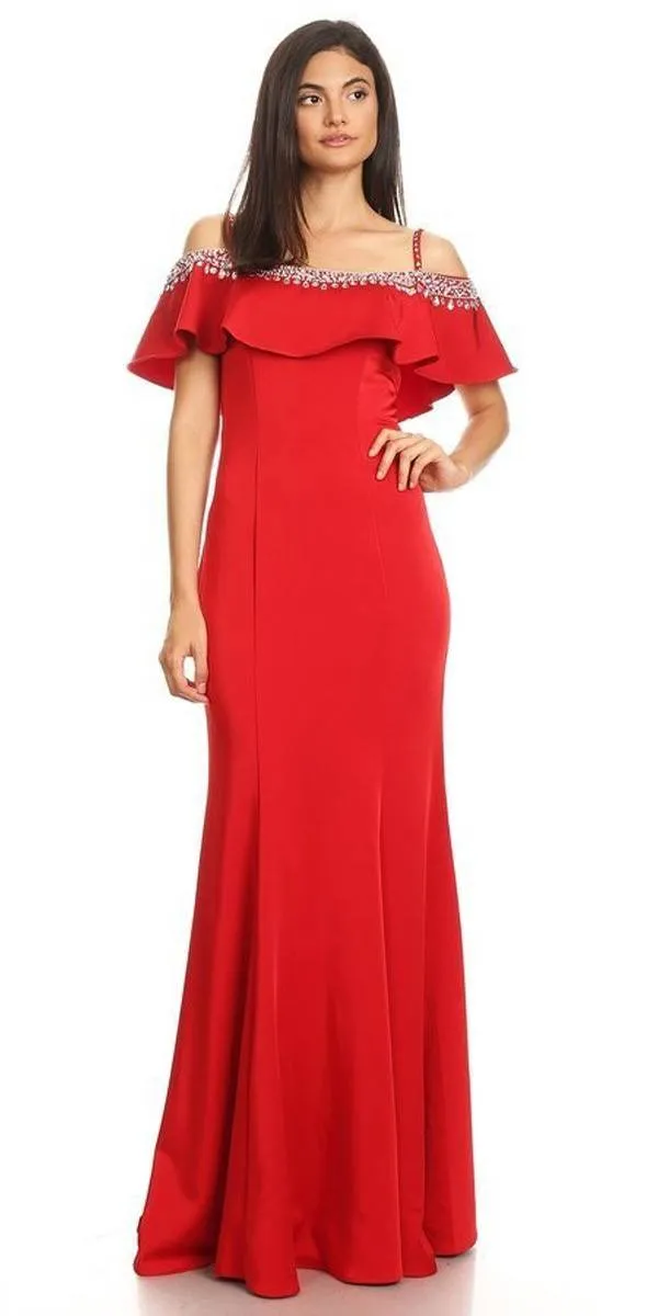 Eureka 7333 Embellished Cold-Shoulder Long Dress