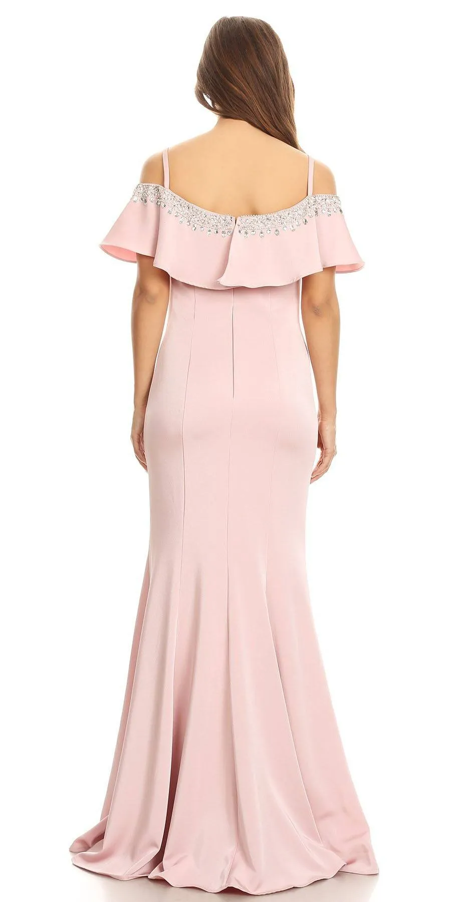 Eureka 7333 Embellished Cold-Shoulder Long Dress