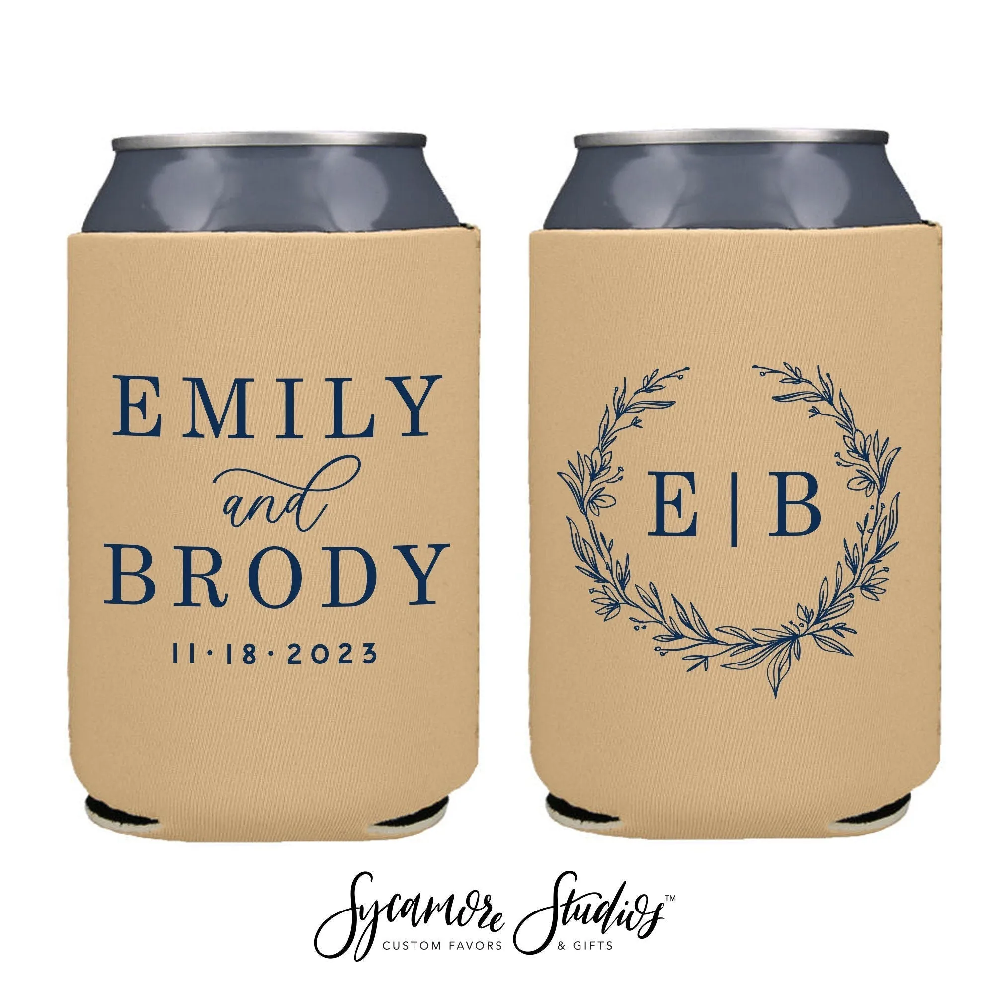Floral Initial Monogram - Neoprene Wedding Can Cooler #212N