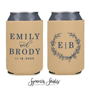 Floral Initial Monogram - Neoprene Wedding Can Cooler #212N
