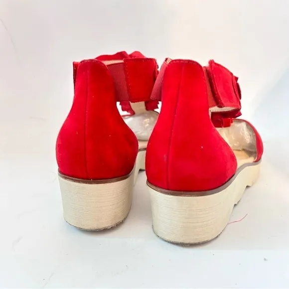 GABOR Olin Ruffled Suede Leather T-Strap Comfort Wedge Sandal Size us 10.5 / 11