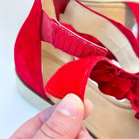 GABOR Olin Ruffled Suede Leather T-Strap Comfort Wedge Sandal Size us 10.5 / 11