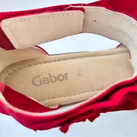 GABOR Olin Ruffled Suede Leather T-Strap Comfort Wedge Sandal Size us 10.5 / 11