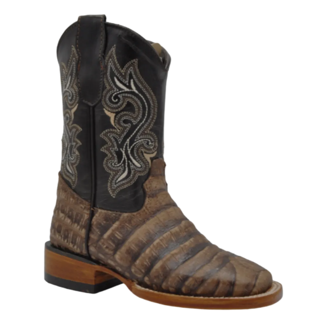 Gavel Kid's Caiman Belly Print Brown Boot
