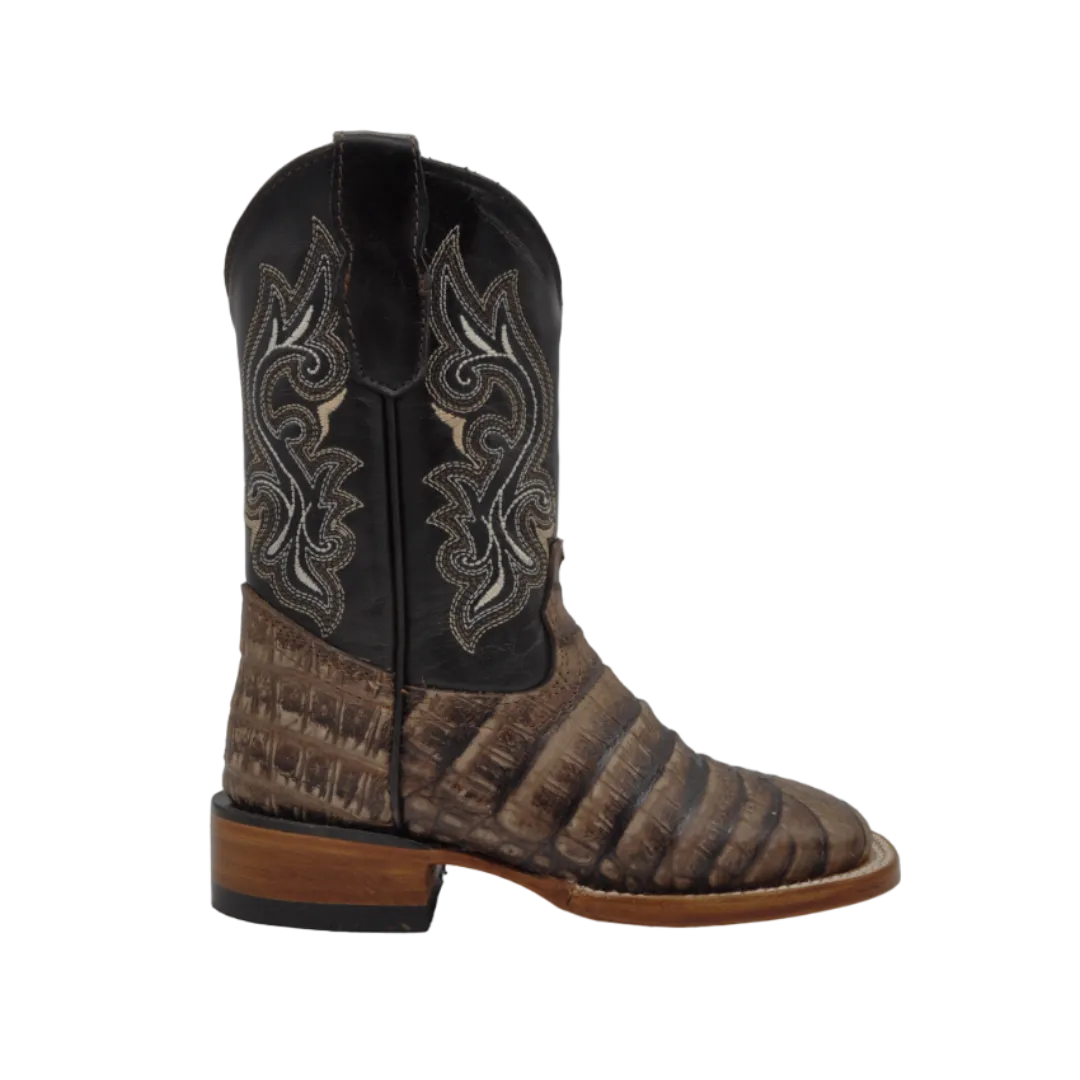 Gavel Kid's Caiman Belly Print Brown Boot