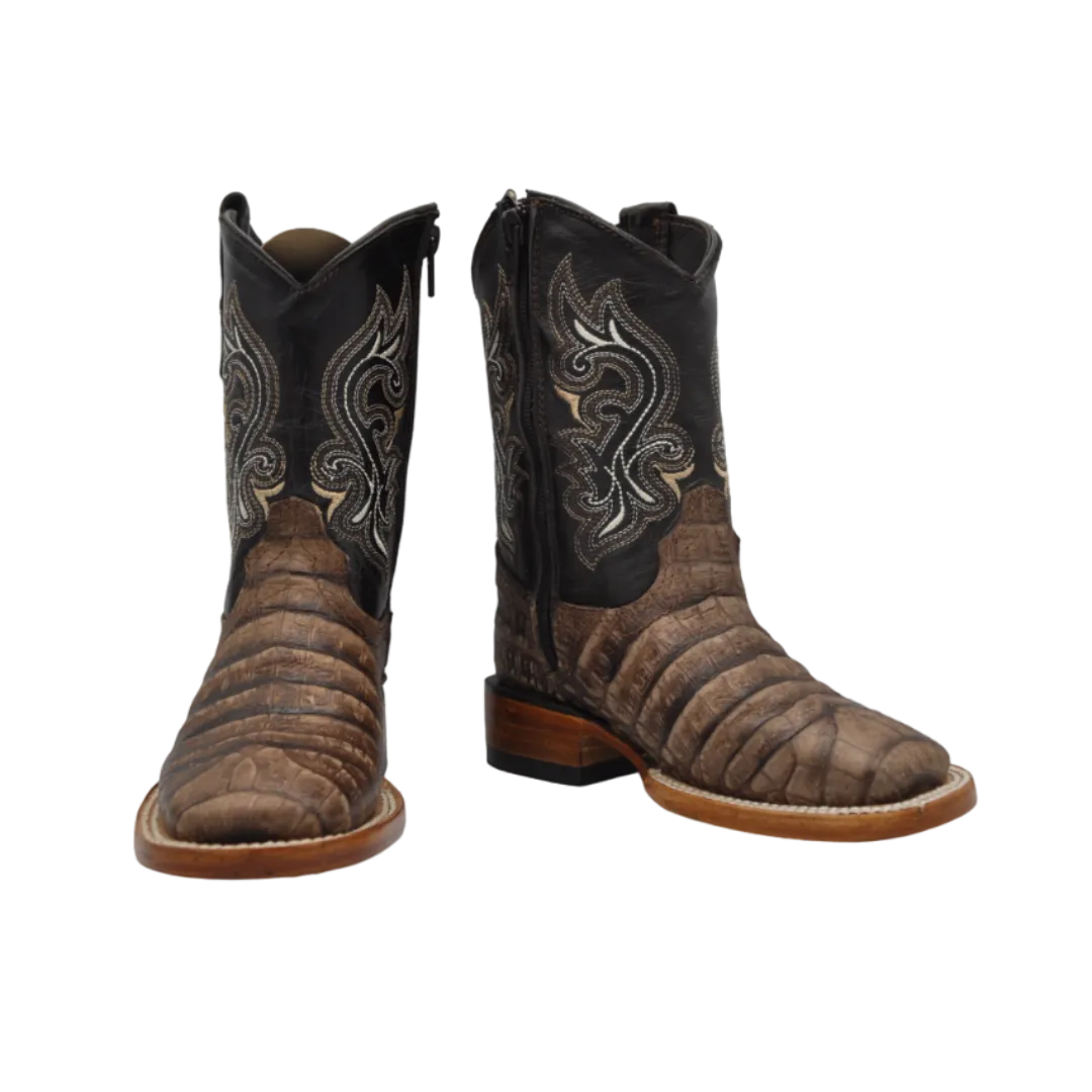 Gavel Kid's Caiman Belly Print Brown Boot