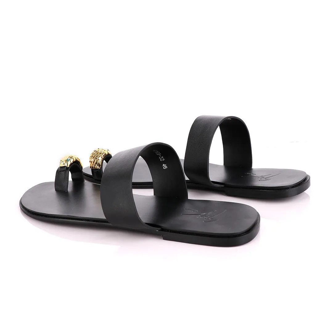 Giuseppe Zanotti Leo Black Leather Slippers