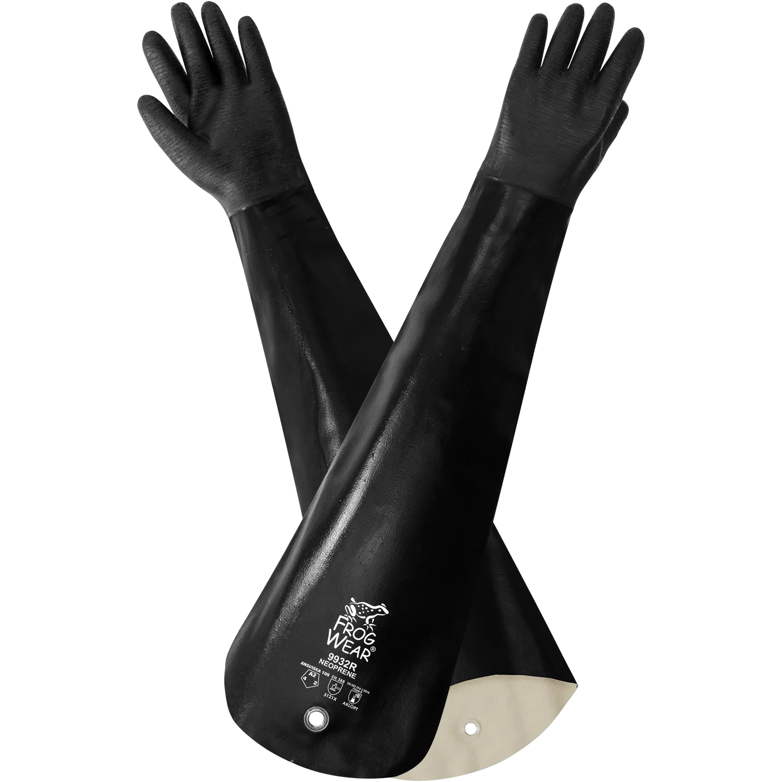 Global Glove & Safety 9932R FrogWear® Premium Neoprene Rough Etched Finish 32-Inch Shoulder-Length Chemical Handling Gloves, Cut A2