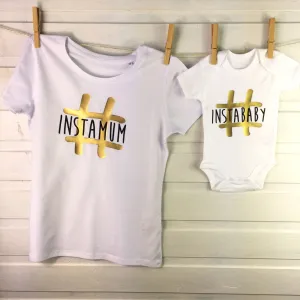 Gold Foiled Instamum And Baby Mother And Child T Shirt Set