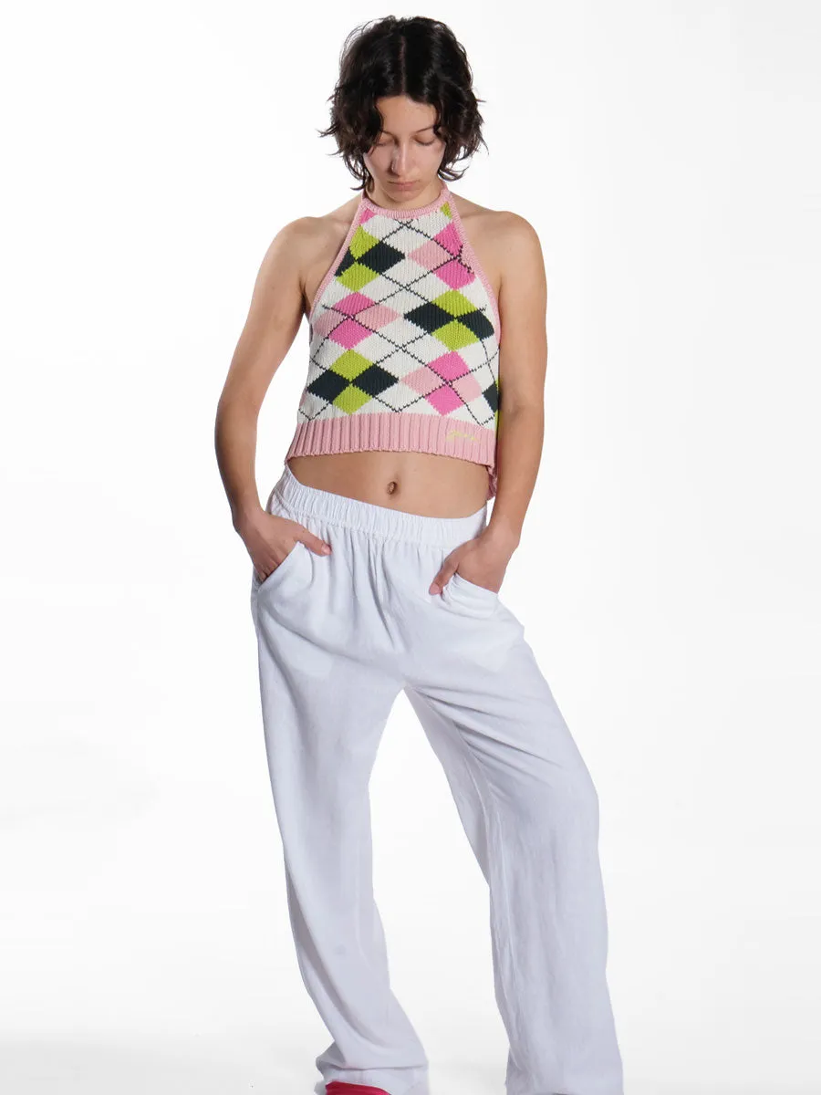 Graphic Cotton Halterneck Top