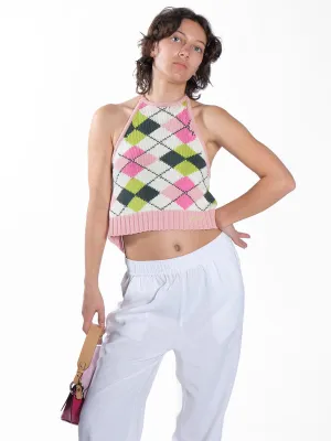 Graphic Cotton Halterneck Top