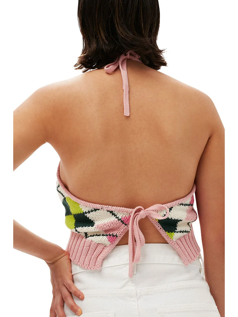 Graphic Cotton Halterneck Top