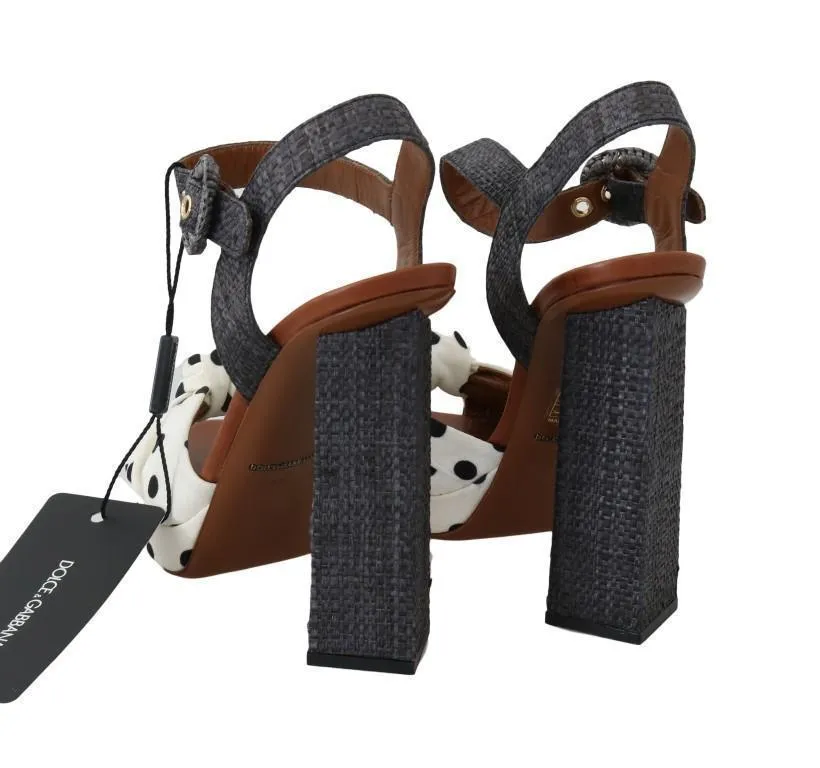 Gray Straw Ankle Strap Sandals