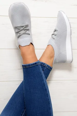 Grey Stretch Mesh Lace Up Trainers - Beulah